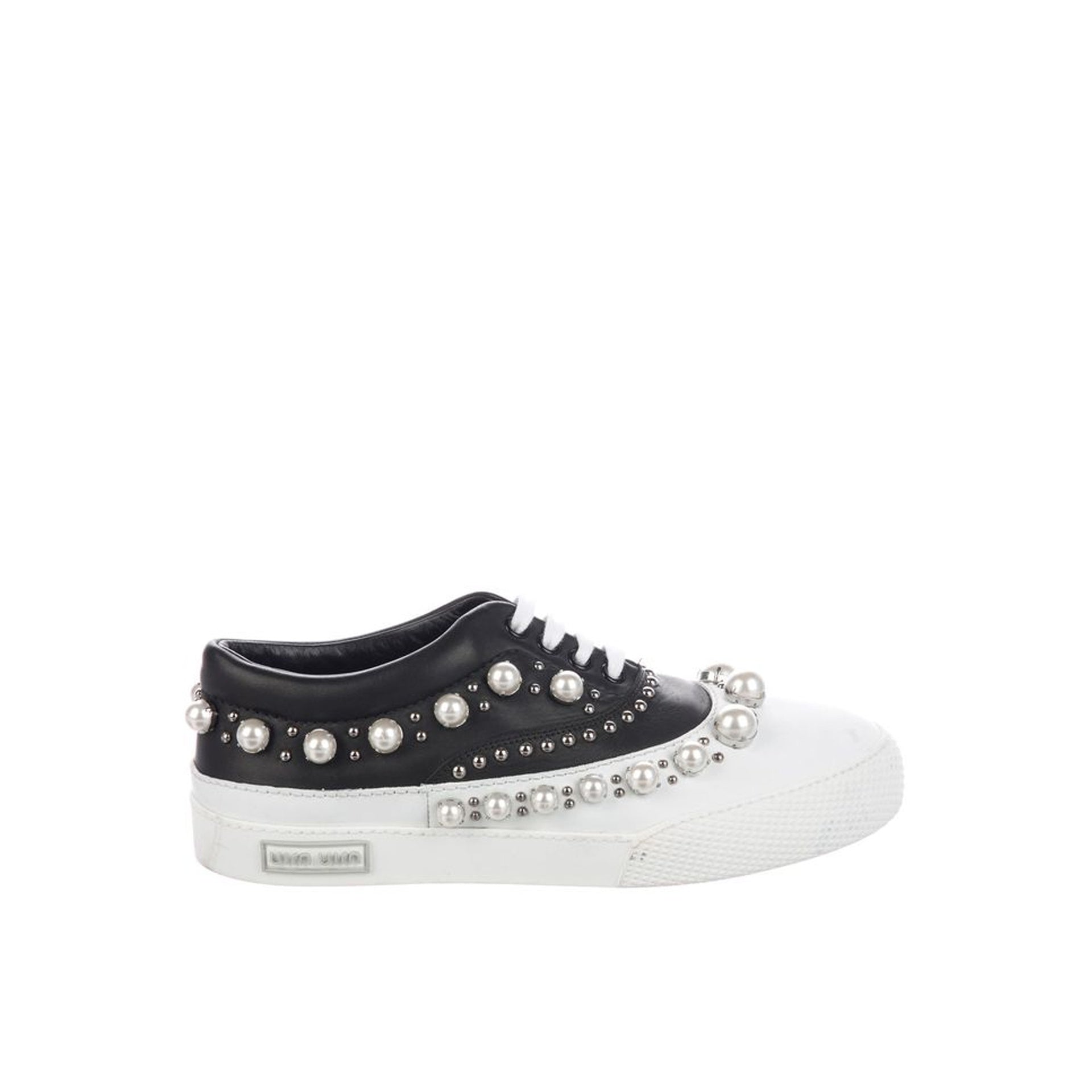 Miu Miu Pearl Embellished Sneakers - WOMEN SHOES - MIU MIU - T.Luxy