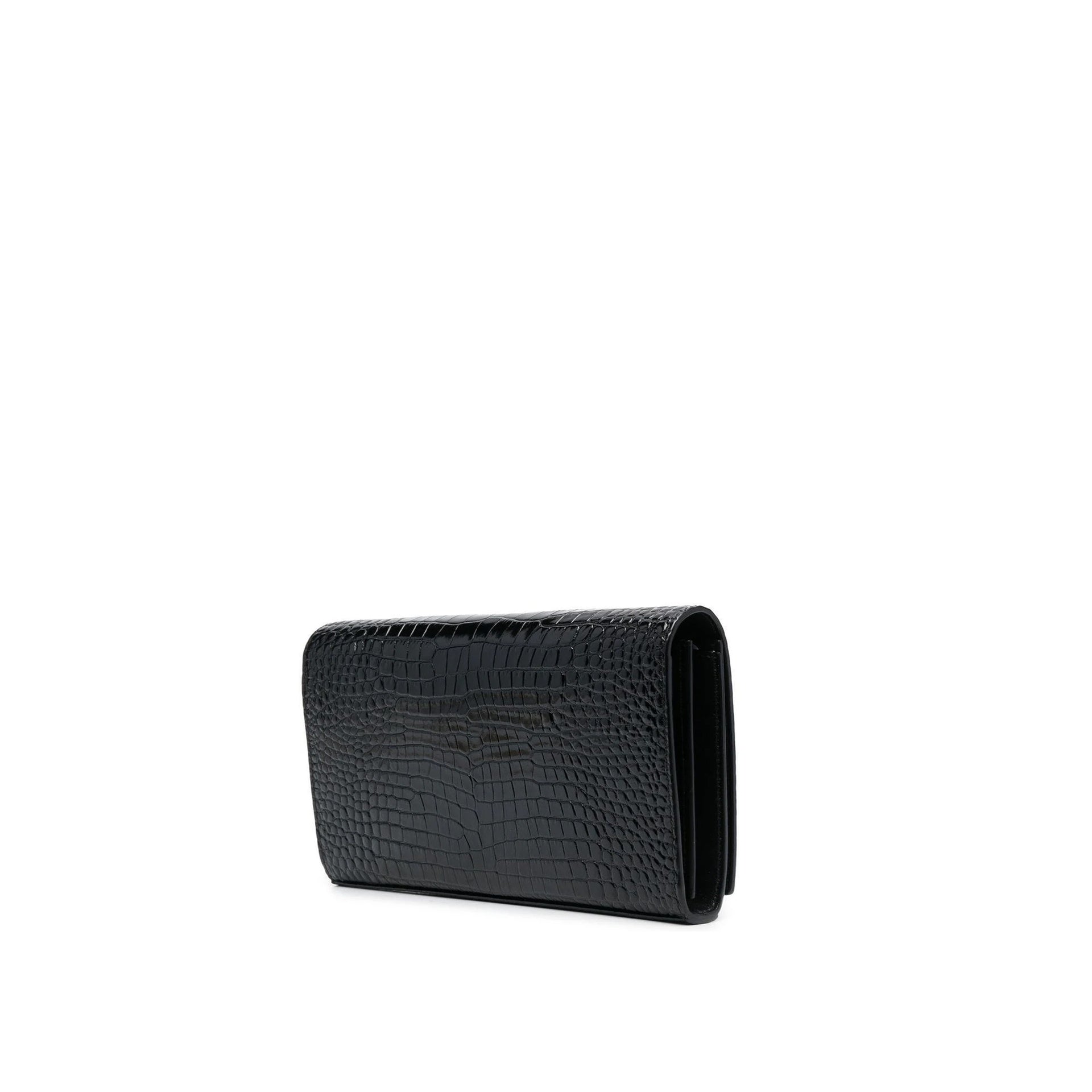 Saint Laurent Cassandre Croc Embossed Leather Chain Wallet