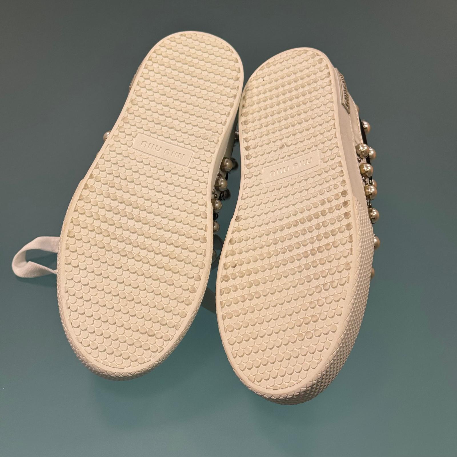Miu Miu Pearl Embellished Sneakers - WOMEN SHOES - MIU MIU - T.Luxy