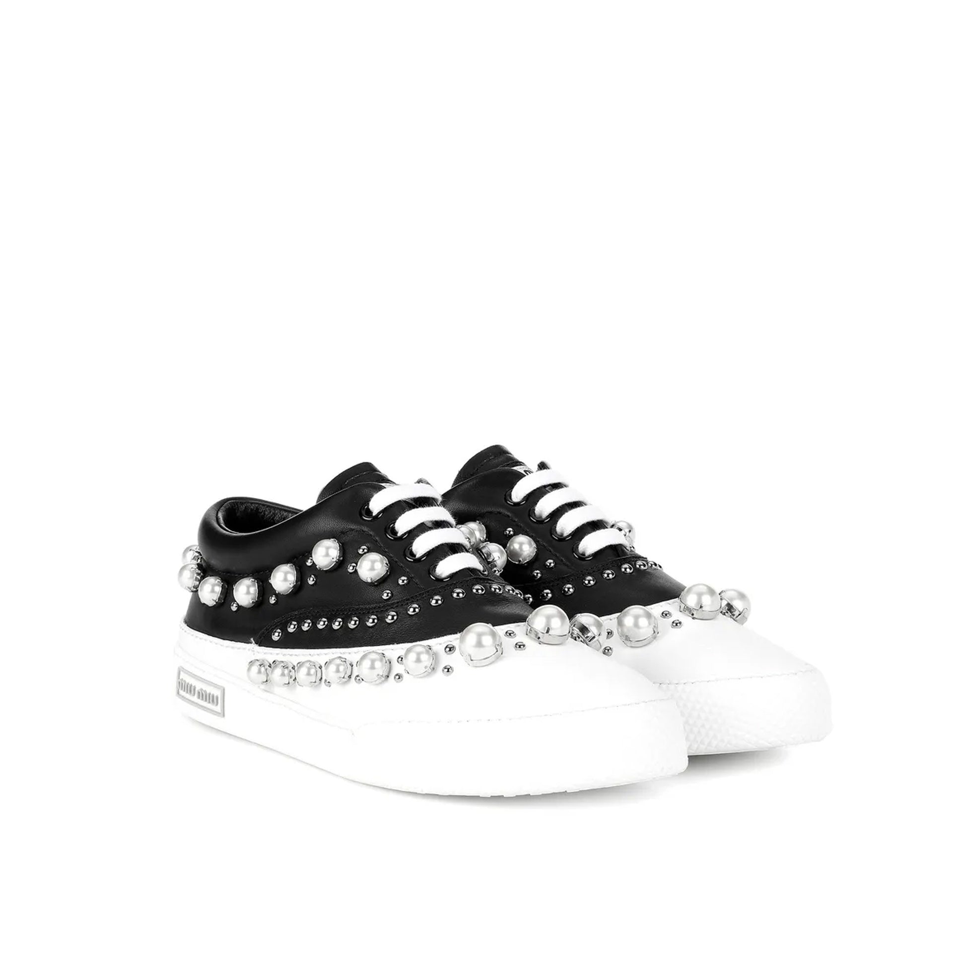 Miu Miu Pearl Embellished Sneakers - WOMEN SHOES - MIU MIU - T.Luxy
