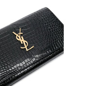Saint Laurent Cassandre Croc Embossed Leather Chain Wallet