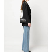 Saint Laurent Cassandre Croc Embossed Leather Chain Wallet
