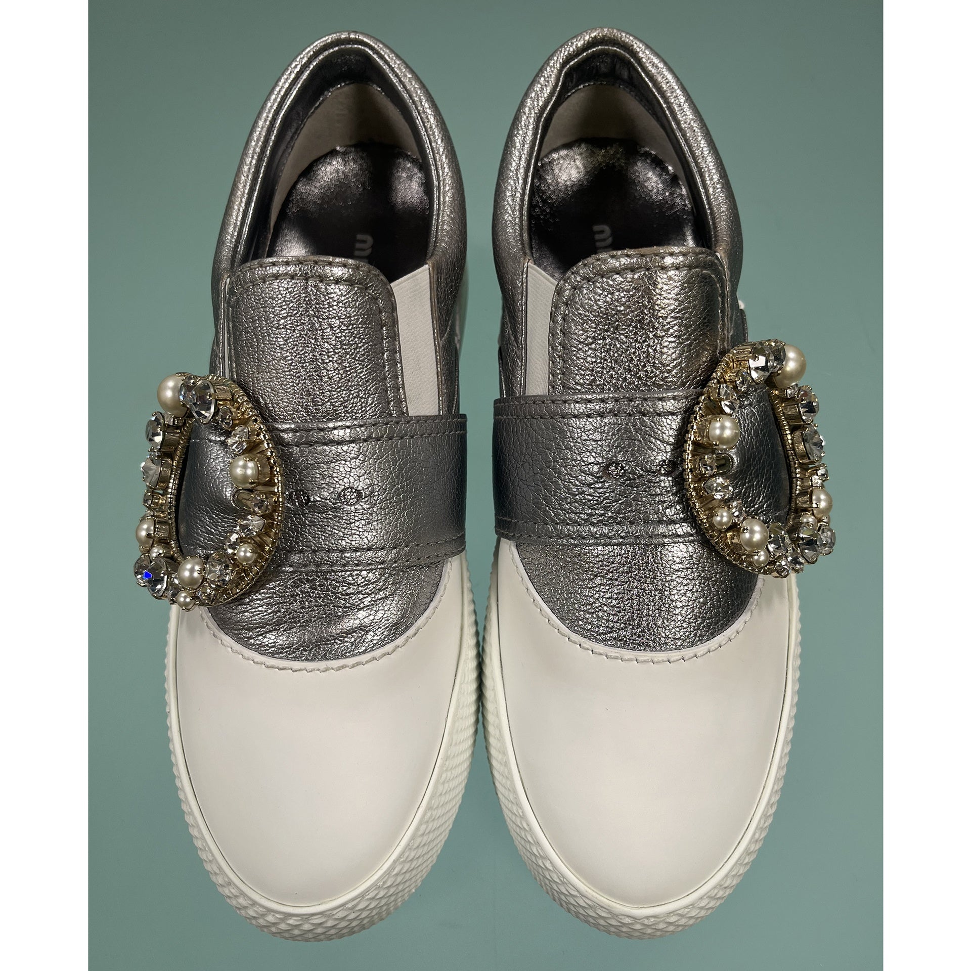 Miu Miu Leather Crystal Sneakers